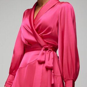 NWT White House Black Market Long Sleeve Satin Wrap Mini Dress Size 8